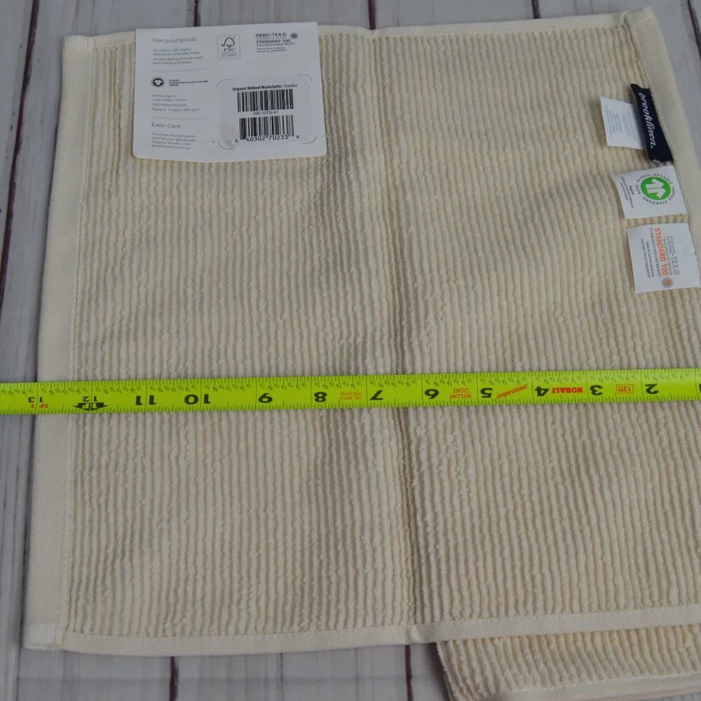 Brooklinen 100% Organic Cotton Ribbed Washcloths Vanilla Set 2 WC-GTS-41 NEW